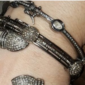 Neiman Marcus patina Stirling sliver genuine large diamonds bracelet stunning